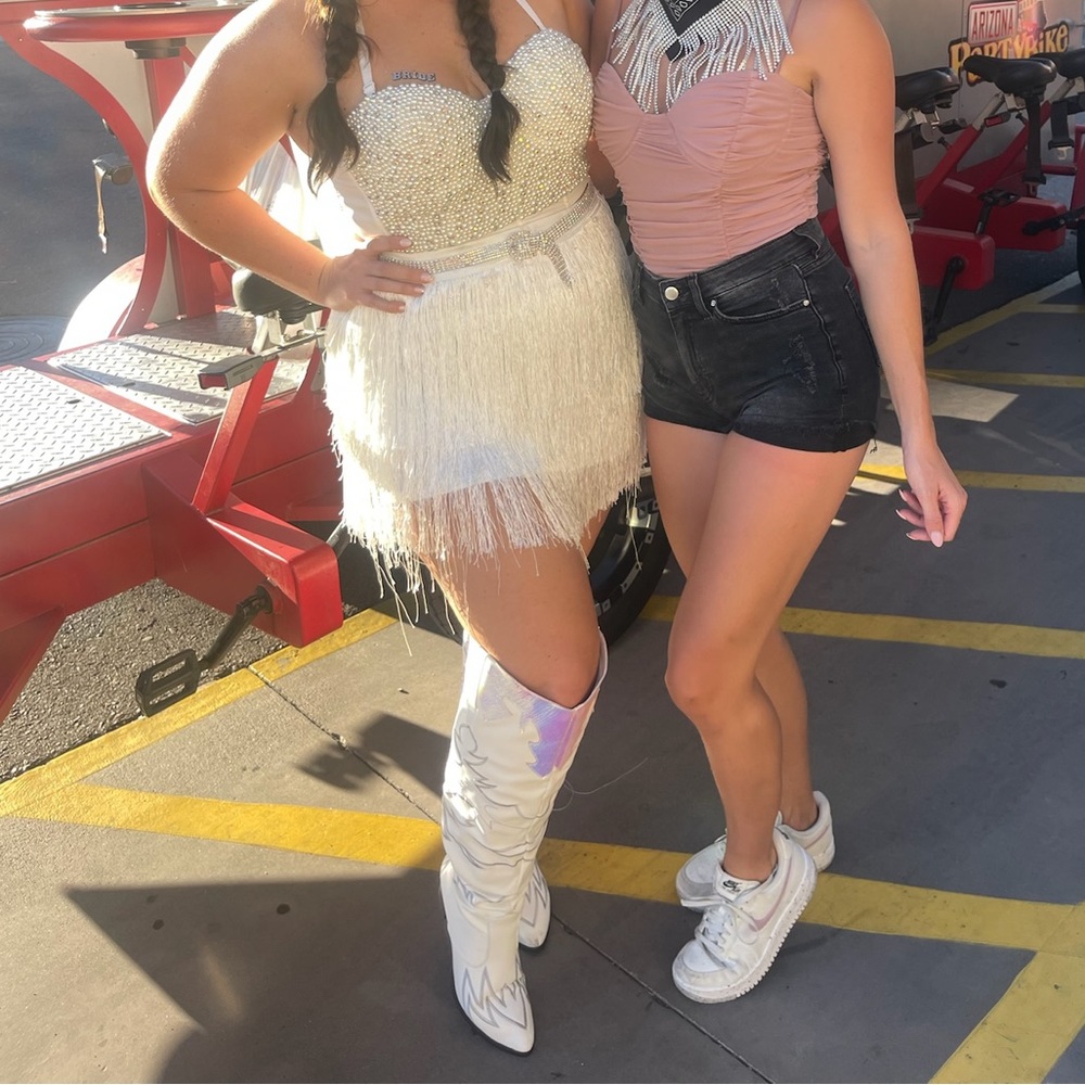 Holographic white cowgirl boots